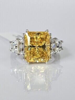 Yellow Sapphire & Diamond Simulant Palladium Sterling Silver Ring Sz 7!